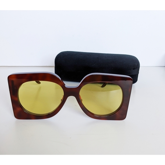 GUCCI GG0784S Oversized Retro Square Sunglasses Yellow Lens - Picture 5 of 16